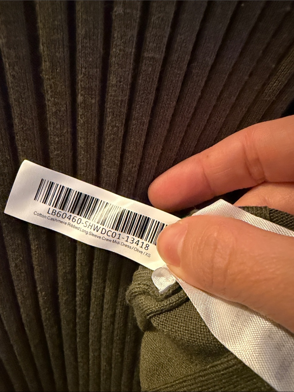 NWOT Quince Cotton Cashmere Ribbed Long Sleeve Crew Midi Dress - Olive XS - Picture 5 of 5